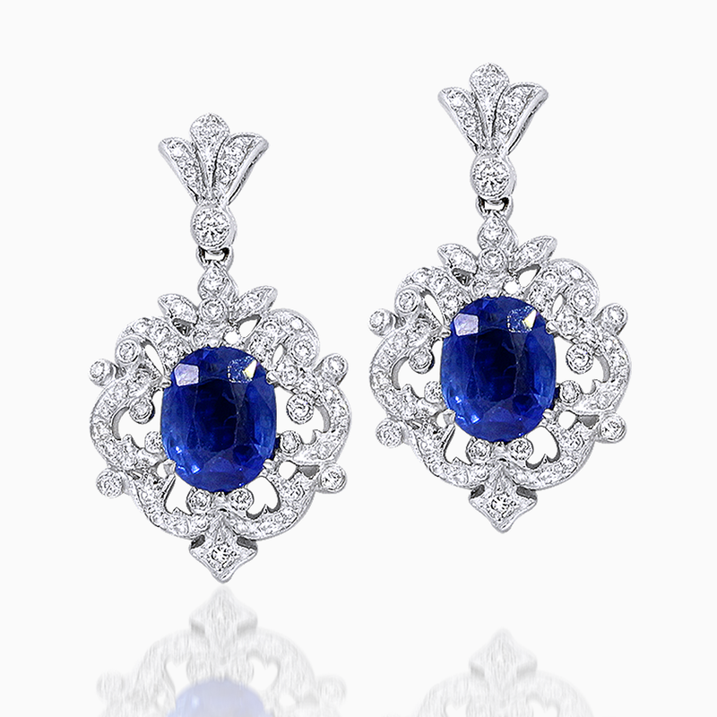 Oval Cut Blue Sapphire and Diamond Drop