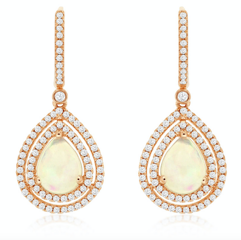 Double Halo Opal Drop Earrings