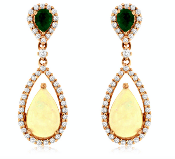 Opal and Emerald Drop Earrings