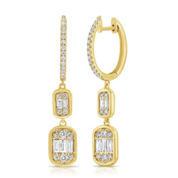 Diamond Pave Baguette Drop Earrings