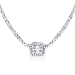 White Gold Baguette and Round Diamond Necklace