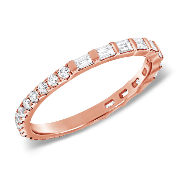 Rose Gold Round and Baguette Cut Diamond Eternity Ring