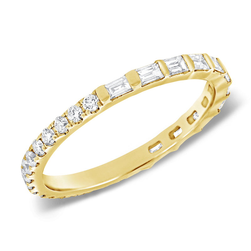 Yellow Gold Round and Baguette Cut Diamond Eternity Ring