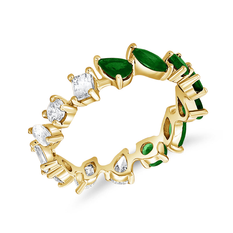 Diamond & Emerald Mixed Cut Eternity Ring set in 14kt Gold