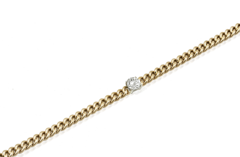 Solitaire Diamond Yellow Gold Chain Bracelet