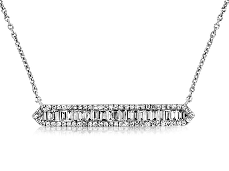Round and Baguette Diamond Bar Necklace