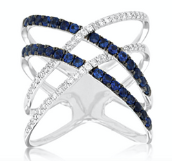 Sapphire and Diamond Double X Ring