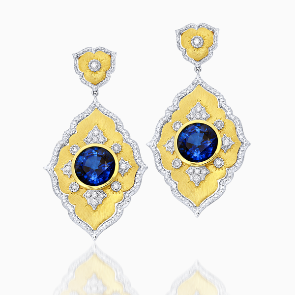 Blue Corundum and Diamond Earrings