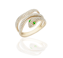 Snake Ring Emerald and Diamond Stones